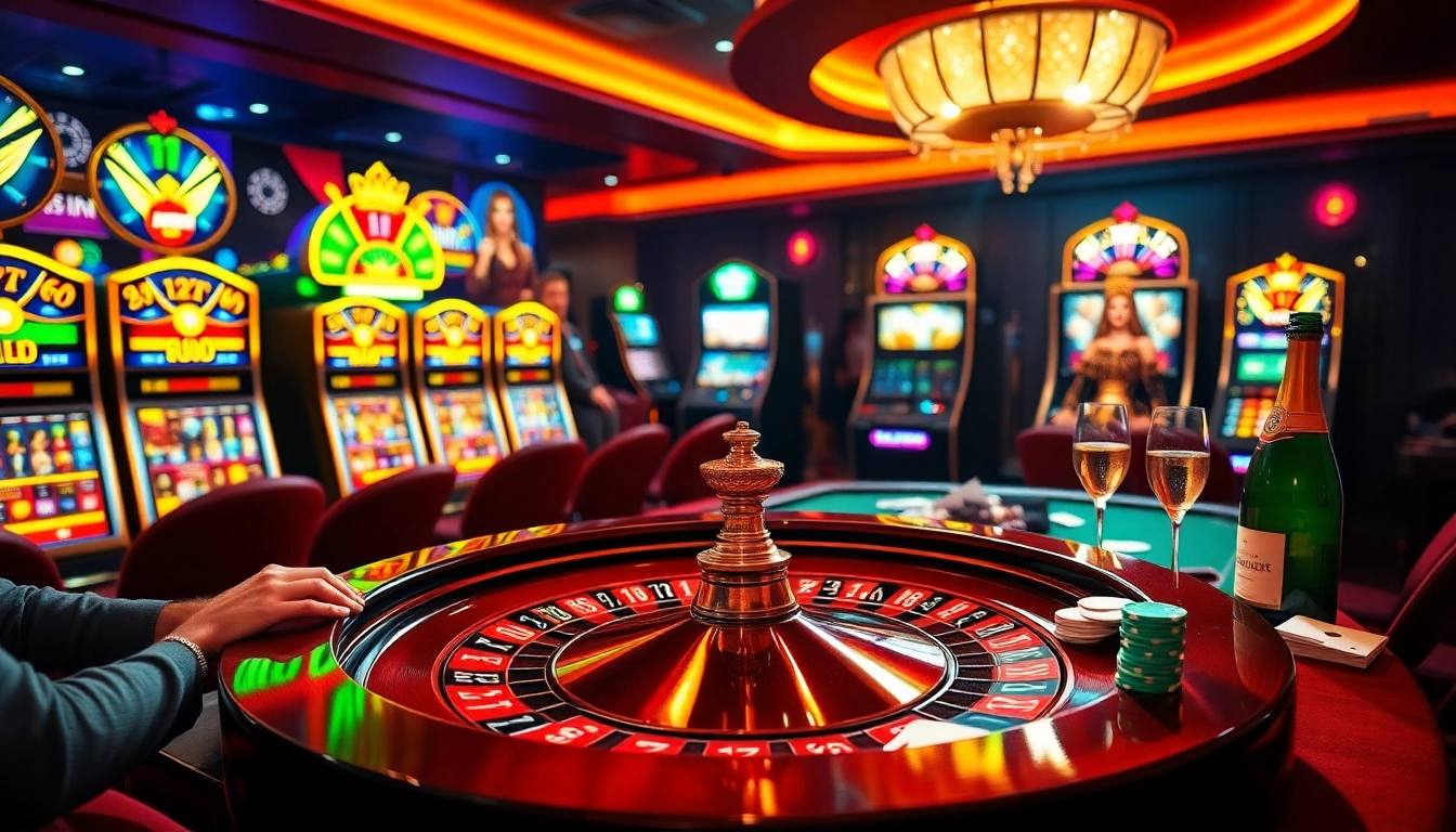 Exciting casino gaming with roulette and slots at https://nohu90.download/, showcasing thrilling bets and lavish décor.