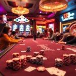 Experience the thrill of 13win with gamers at a vibrant casino, showcasing exciting slot machines and poker tables.