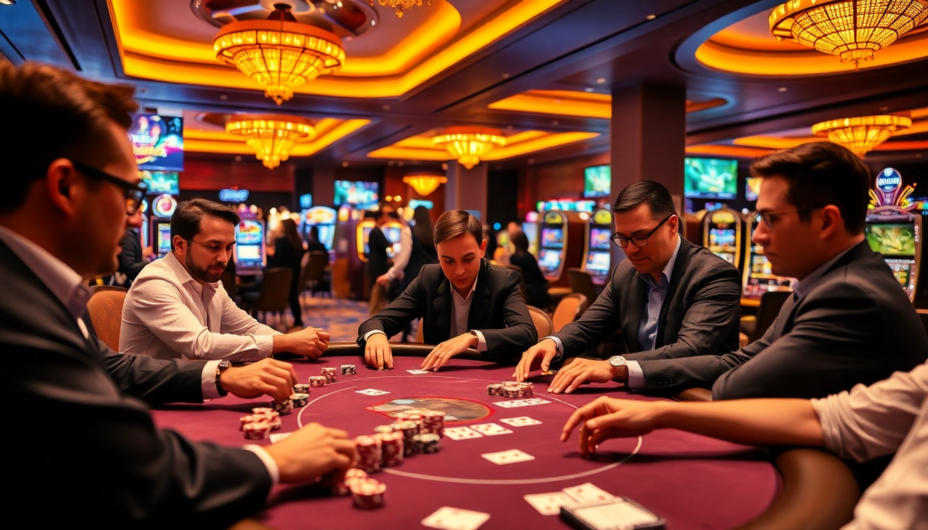 Players immerse in high-stakes poker action at https://789betthailan.com/, showcasing vibrant casino life and thrilling competition.