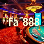 Exciting scene of players enjoying games at a casino, featuring fa88 accessible slots and poker tables.