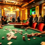 Players enjoying an intense game of poker at the casino 88AA with colorful chips and bright lights.