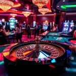 Experience the thrill of gambling at https://f8beta2.me/, featuring a lively casino scene with players and a roulette wheel.