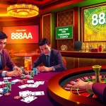 Players enjoying a poker game with vibrant 88AA chips on the table, showcasing the thrill of casino action.