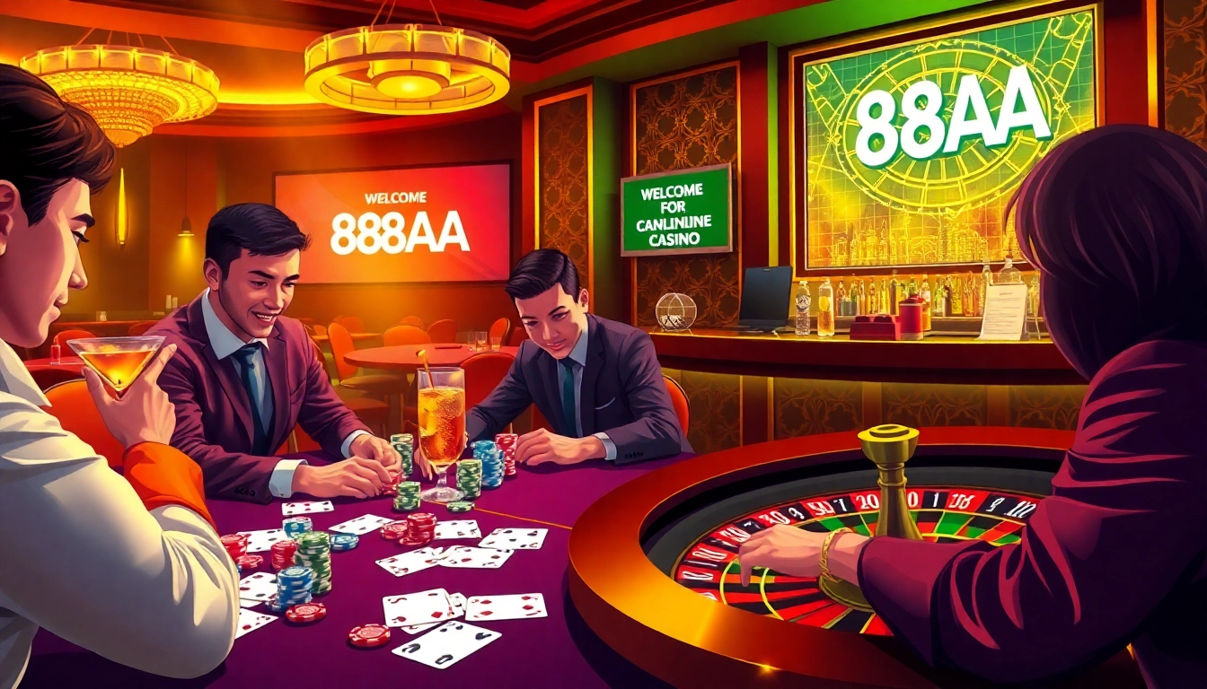 Players enjoying a poker game with vibrant 88AA chips on the table, showcasing the thrill of casino action.