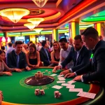 Players at a poker table in a lively casino scene featuring https://mm88.com.se/ for an immersive gambling experience.