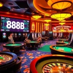 Experience the thrill of 888b gambling with vibrant casino games, colorful chips, and spinning roulette wheels.