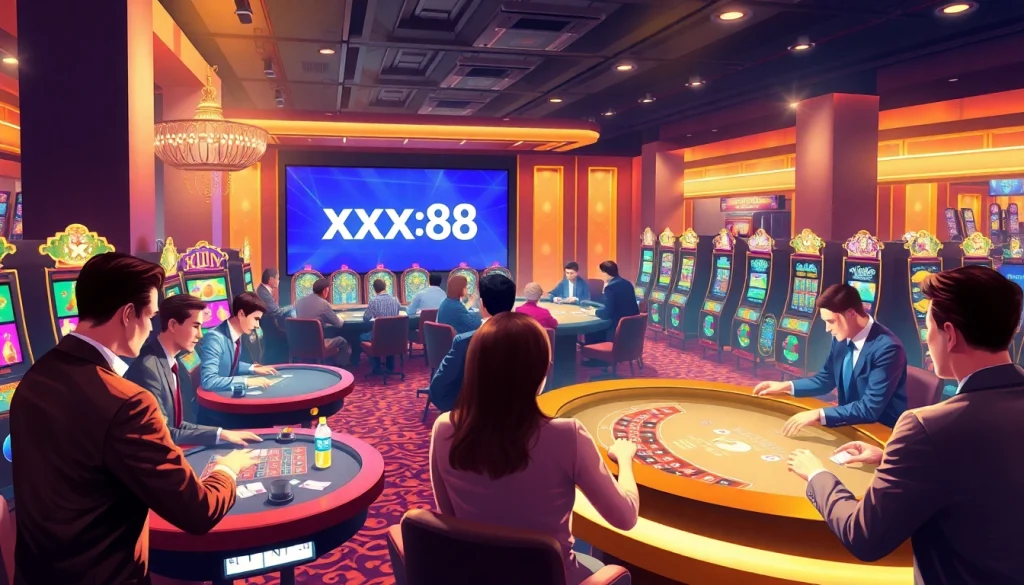 Experience thrilling moments at the casino with https://xx88.bz/, showcasing players immersed in blackjack and poker excitement.
