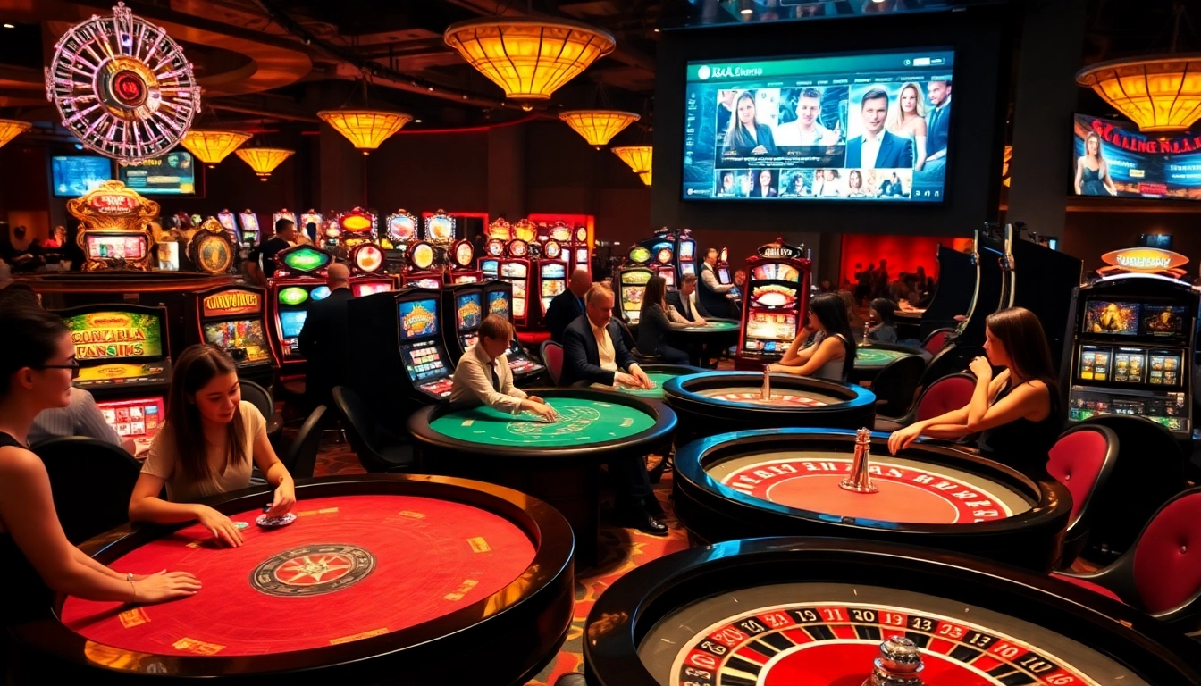 88AA casino scene showcasing vibrant tables and players enjoying thrilling games amidst bright lights.