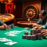 Players strategizing at a poker table in a dazzling casino, showcasing the thrilling atmosphere of gambling at https://mm88.co.uk/.