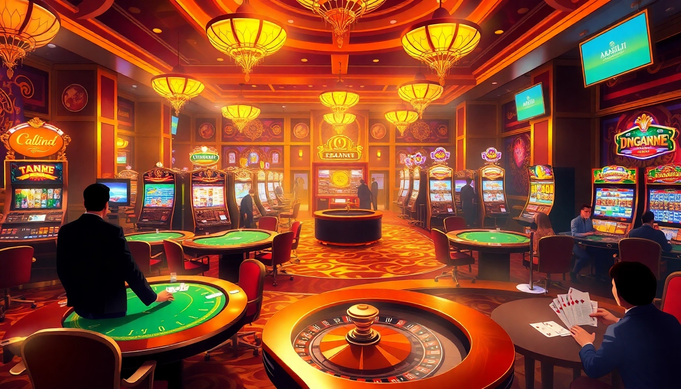 Experience the allure of AAAJILI PH with vibrant casino tables and slot machines in action.