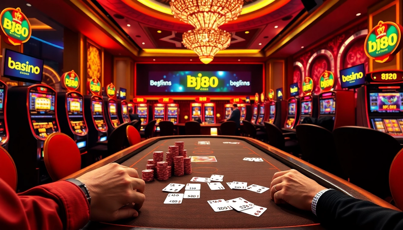 Experience the thrill of winning at poker and slots at https://bj88.fans/ with vibrant casino scenes of action and excitement.