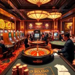MM88 players celebrate wins at vibrant casino tables filled with poker chips and cards, showcasing thrilling gambling action.