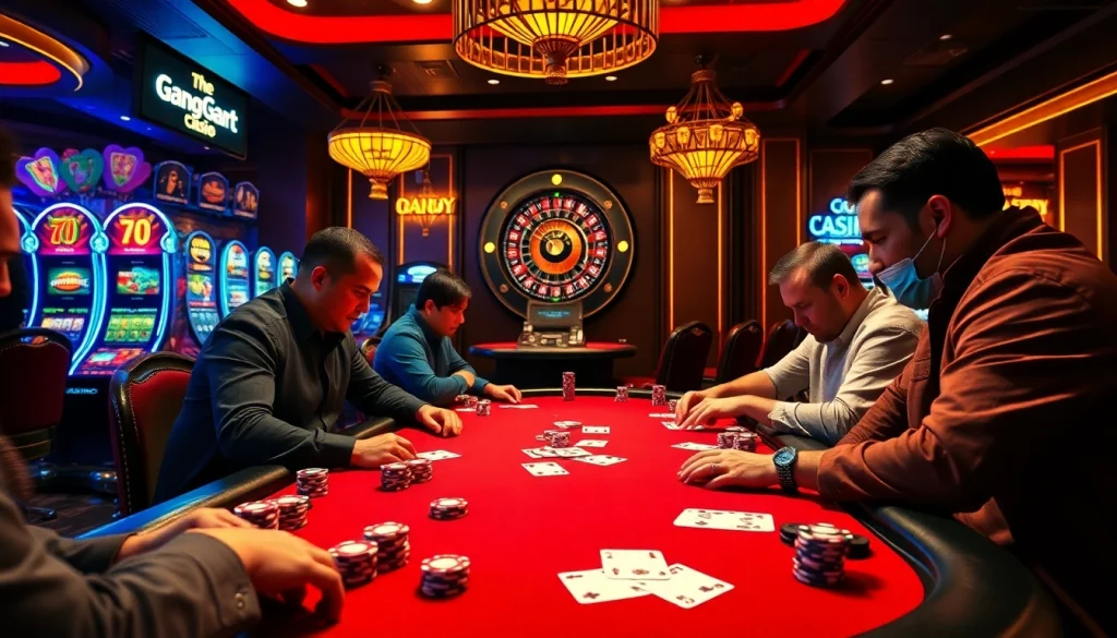 Engaging poker scene demonstrating giải mã nhà cái uy tín with players focused on winning at the casino table.