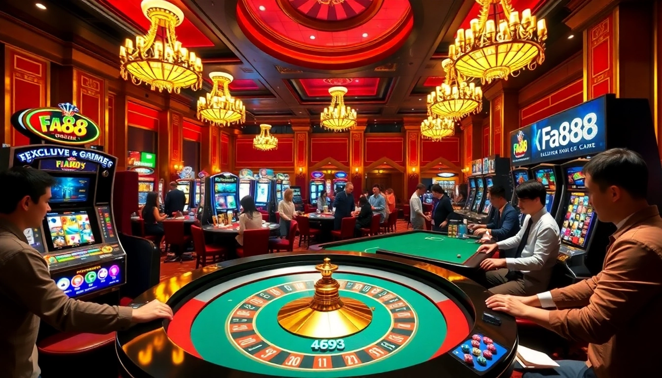 Experience the excitement of fa88 at a luxury casino featuring roulette tables and eager players.