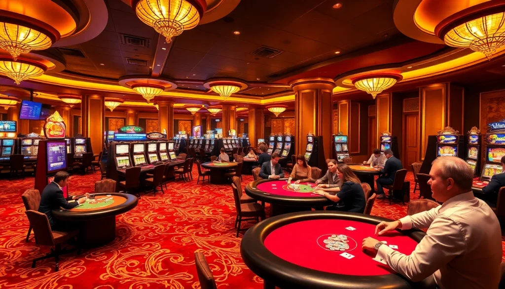 Experience the excitement of Nhà cái TOBET88 with players at a dynamic casino, celebrating wins and enjoying games.