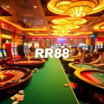 Players enjoying intense gameplay at RR88 casino tables, filled with chips and vibrant games.