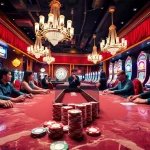 Experience an exciting poker game at a vibrant casino with XX88 branding, showcasing high-stakes players and colorful chips.