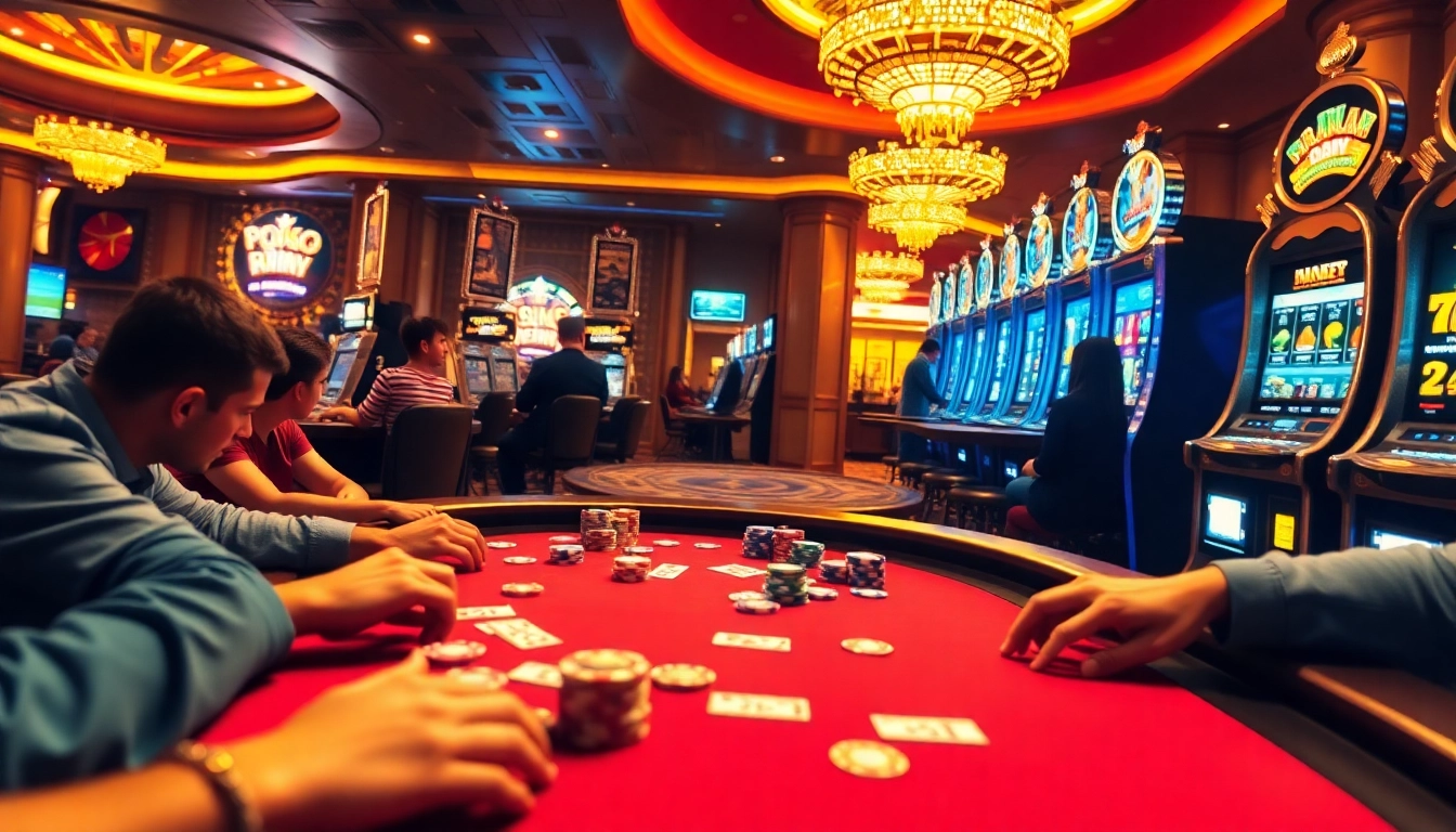 Experience the thrill of 88AA at a bustling casino with poker games, roulette wheels, and vibrant slot machines.