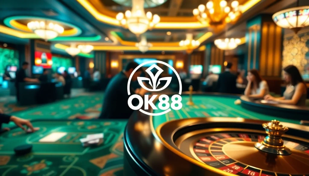 Interact with the high-energy interface of Nhà cái OK88 online betting platform showcasing a vibrant casino ambiance.