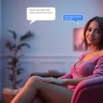 Engaging AI sexchat interaction with a virtual girlfriend character in a cozy setting