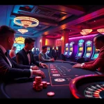 Experience the excitement of gambling at XX88 HOW with players at a blackjack table, vibrant poker chips, and a spinning roulette wheel.