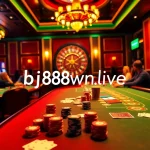 Experience the thrill of online gambling with bj88win.live as players engage around a vibrant casino table.