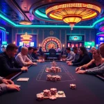 Experience electrifying gameplay at https://tr88.locker/, featuring poker players at an intense table surrounded by chips and cards.