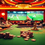 Engage with xem trực tiếp bóng đá while enjoying a thrilling poker game and roulette spins in a luxury casino setting.