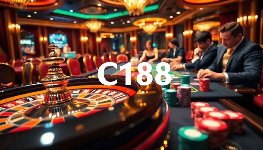C168 players enjoying a thrilling game at a casino blackjack table, surrounded by vibrant poker chips and cards.